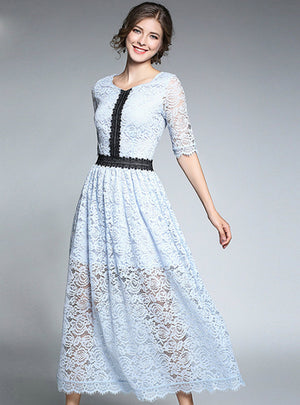 Lace Midi Dress Half Sleeve A-Line Party Dress