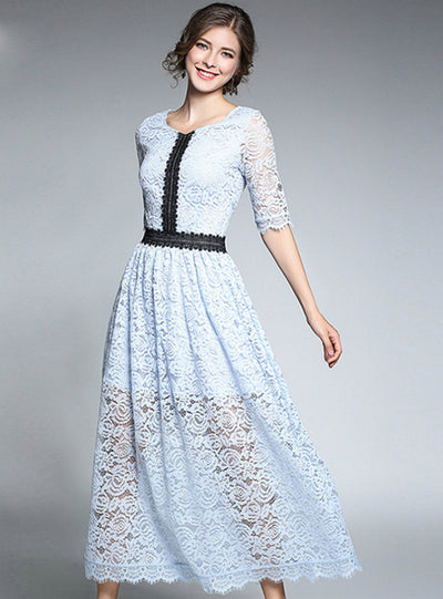 Lace Midi Dress Half Sleeve A-Line Party Dress