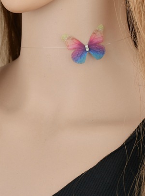Colorful 3D Yarn Butterfly Chokers Invisible Fishline