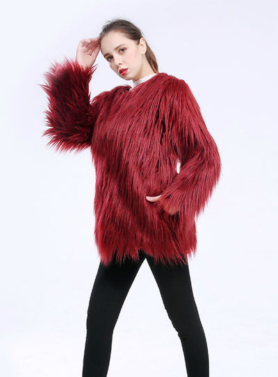 Women Imitation Fur Coat Long Hair Coat Wool Speed