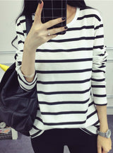 Lady's Shirt Crewneck Stripes Long Sleeve