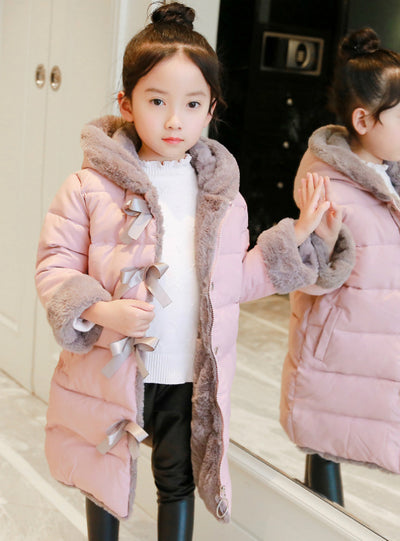 Long Padded Cotton-Padded Jacket With Bow