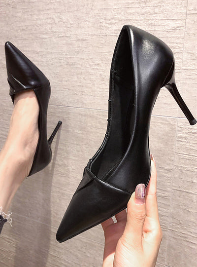 PU Fabric Pointed Thin Heel Shallow Shoes
