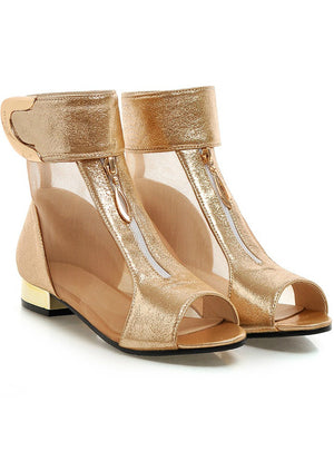 Sandals Metal Decoration Peep Toe Shoes Woman