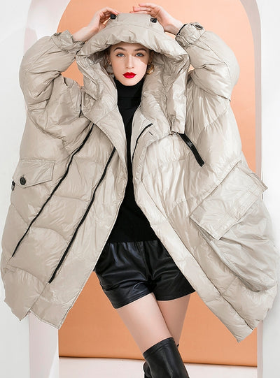 Long Double Zippered Padded Loose Down Jacket