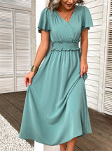 Solid Color Holiday Short Sleeve Dress