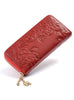 Genuine Leather Women Long Purse Flower Embossing 