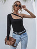 Asymmetric Diagonal Shoulder Long Sleeve T-shirt