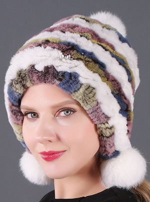 Three-ball Ear Protection Rex Rabbit Fur Hat
