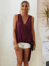 V-neck Pleated Casual Vest