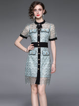 Yarn Openwork Slim Short Sleeve Lace Dress