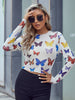Slim Butterfly Printed Long Sleeve Ladies T-shirt