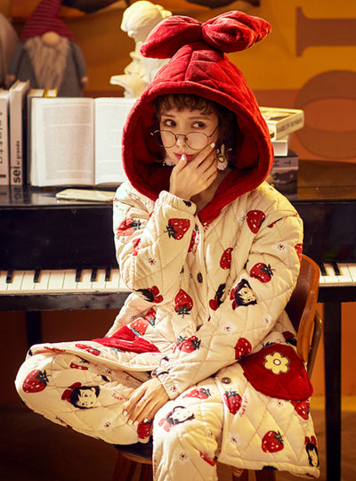 Three-layer Cotton Padded Warm Coral Fleece Hooded Cartoon