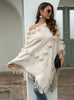 Fringe Fur Ball Beaded Round Neck Sweater Cloak