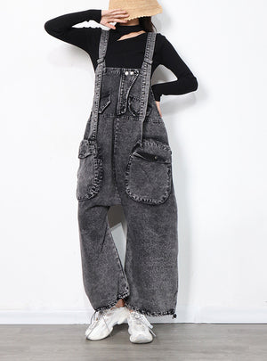 Loose Large Pocket Stitching Conjoined Jeans