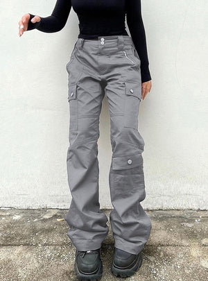 Gray Multi-pocket Low Waist Jeans