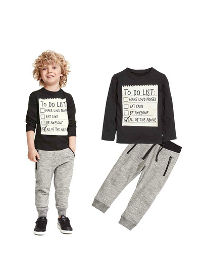 Dark Grey Long Sleeve T-shirt + Casual Long Pants 