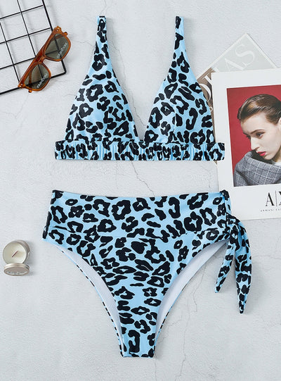 Deep V-neck Leopard Bikini
