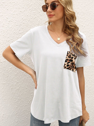 Loose Leopard Stitching Short Sleeve T-shirt