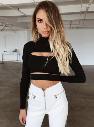 Sexy Hollow Long Sleeve Turtleneck Blouse