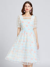 Blue Bubble Sleeve Lace Super Fairy Dress
