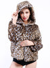 Leopard Print Hoods Imitation Rabbit Fur Coat 