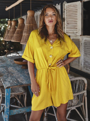 Short Sleeve Button Jumpsuits