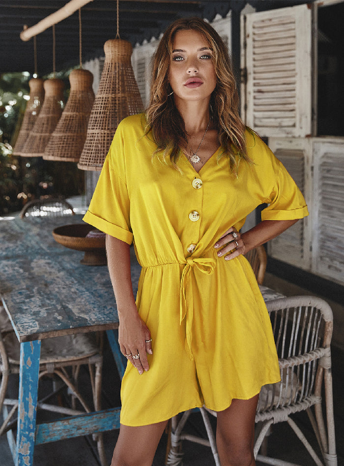 Short Sleeve Button Jumpsuits