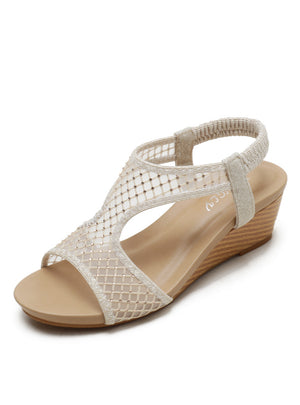 Elastic Band Fishmouth Breathable Mesh Wedge Sandals