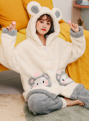 Coral Velvet Pajamas Women's Winter Thick Two-piece Set