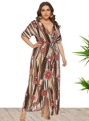 V-neck Printed Split Beach Holiday Dress