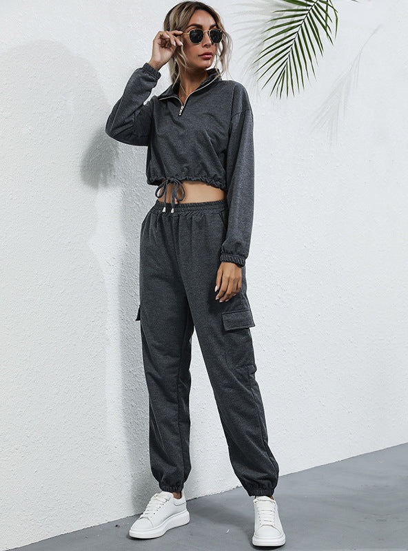 Solid Color Stand-up Collar Shirt Sports Suit