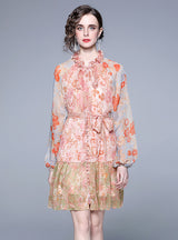 Wooden Ear Design Sweet Floral Chiffon Dress