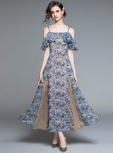 Women Strap Floral Chiffon Dress