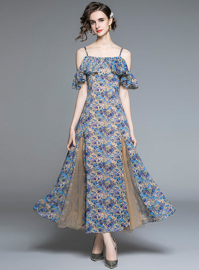 Women Strap Floral Chiffon Dress