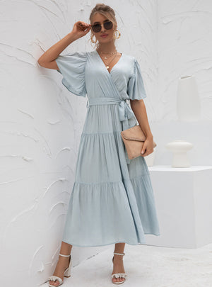 Sexy V-neck Stitching Long Dress