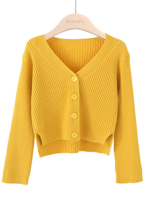 Short Long Sleeves Breasted Solid Color Knit Cardigan