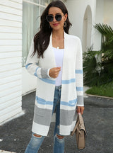 Pocket Striped Stitching Contrast Sweater