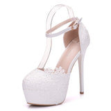 White Lace Hight Heels Bridal Shoes