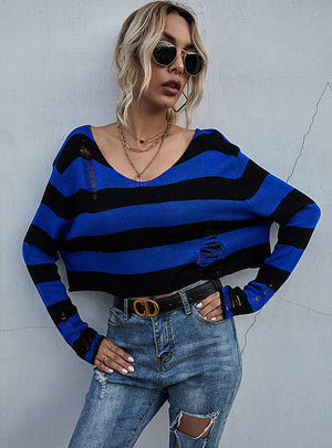 Retro Striped Knitted Short Sweater