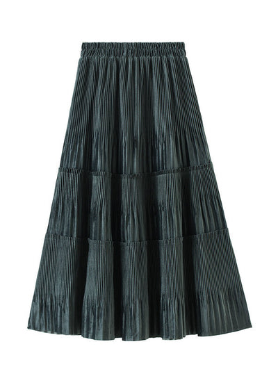 High Waist Velvet Pleated Skirt