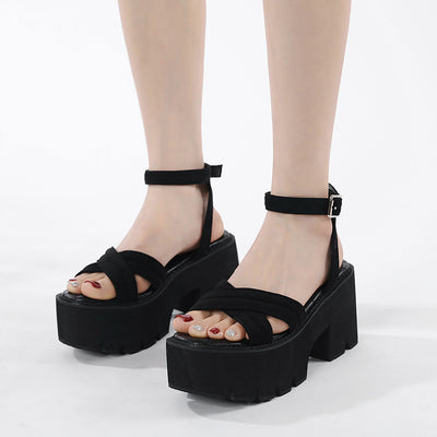 Loose Cake Nightclub Cross Strap Thick Heel Sandals