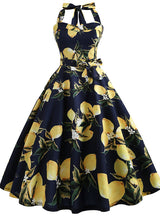 Retro Sleeveless Neck Print Dress