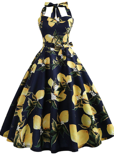 Retro Sleeveless Neck Print Dress