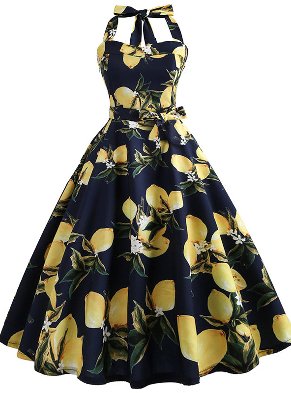 Retro Sleeveless Neck Print Dress