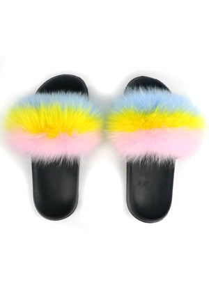 Winter Fluffy Fur Slippers Women Real Fox Fur