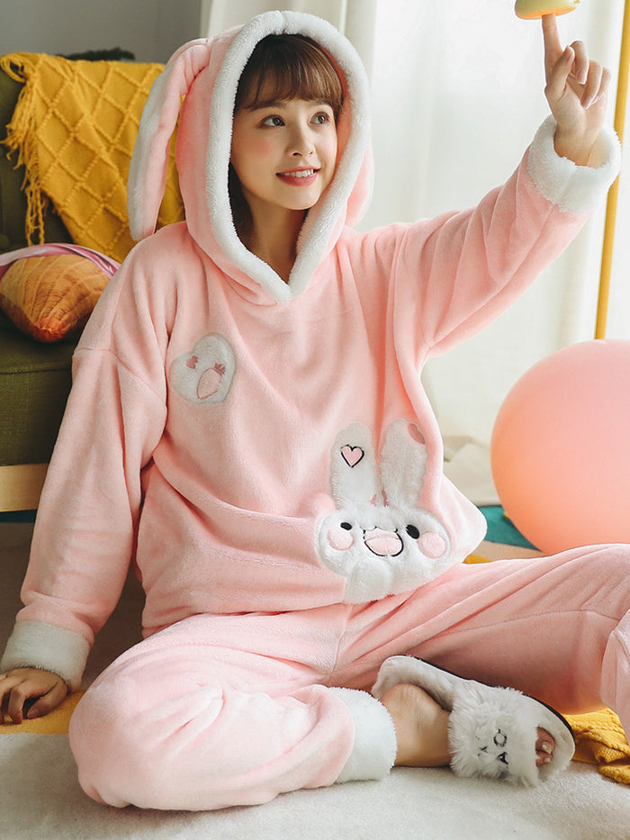 Pink Velvet Thick Coral Korean Sweet Lovely Rabbit Flannel