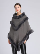Women Rabbit Fur Collar Shawl Cloak Coat