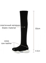 Genuine Leather+Stretch Fabrics Elastic Boots 