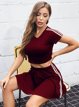 Striped Short-sleeved Shirt Skirt Suit